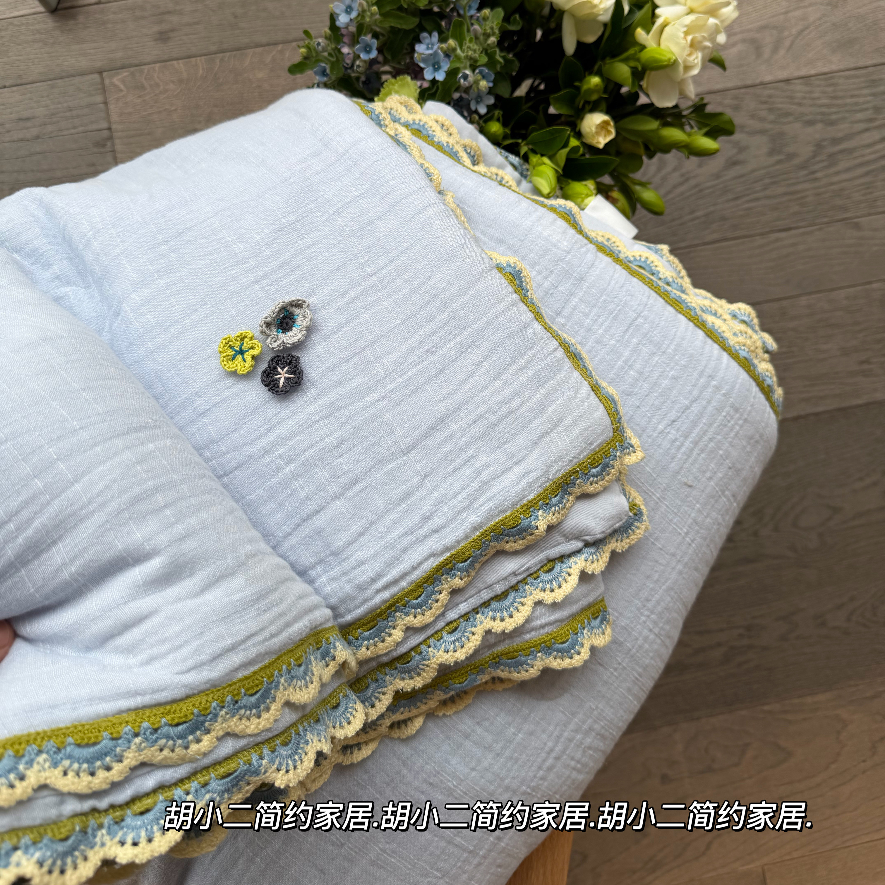 镂空花边款全棉双层纱提花夏凉被