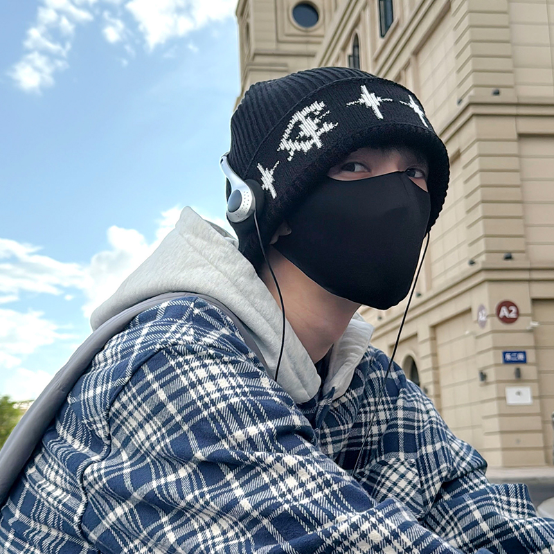 Jodhat韩系简约字母毛线帽男秋冬保暖护耳显脸小嘻哈针织帽冷帽女