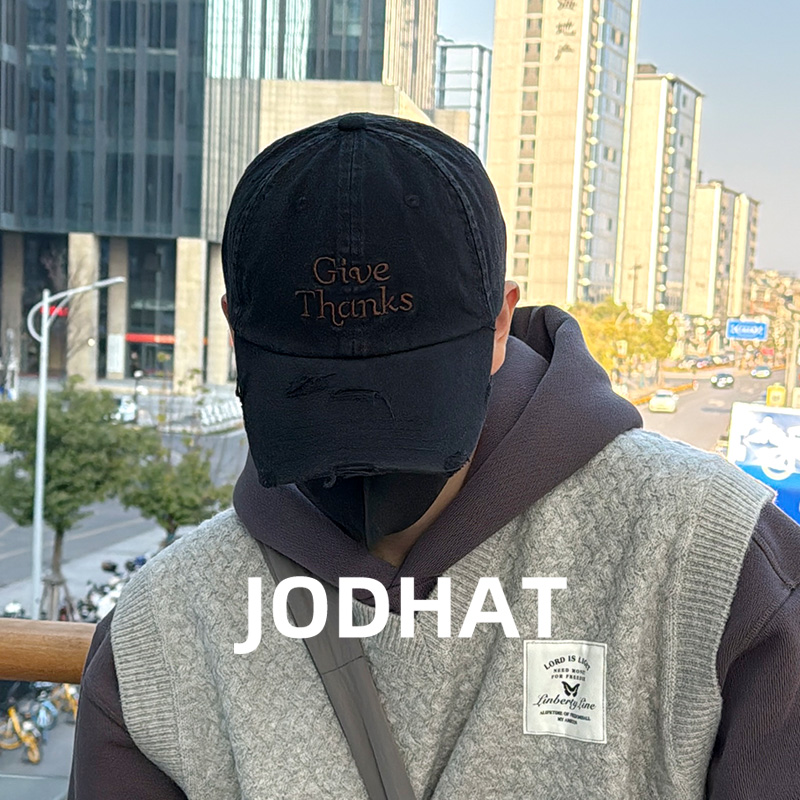 棒球帽美式复古男破洞刺绣