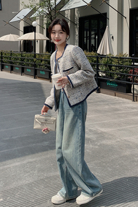 撞色编织圆领小香风外套女秋法式优雅气质高级感小个子粗花呢上衣图片
