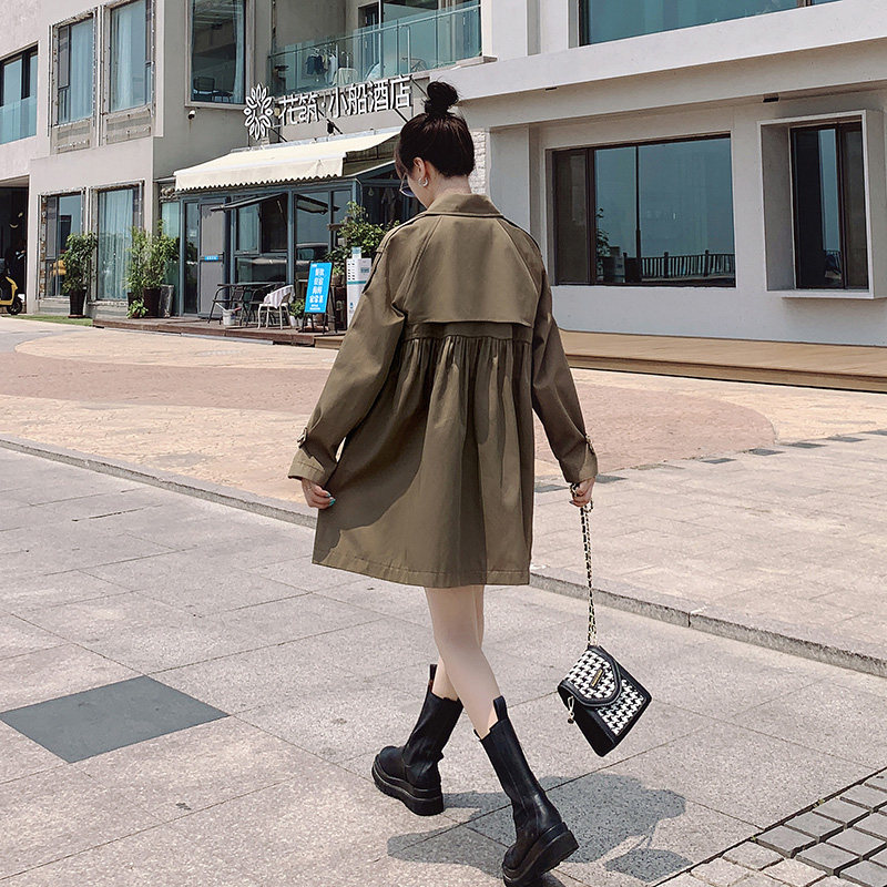 赫本风中长款风衣女2023年春秋新款韩版休闲洋气复古流行工装外套,女装风衣,素依格格