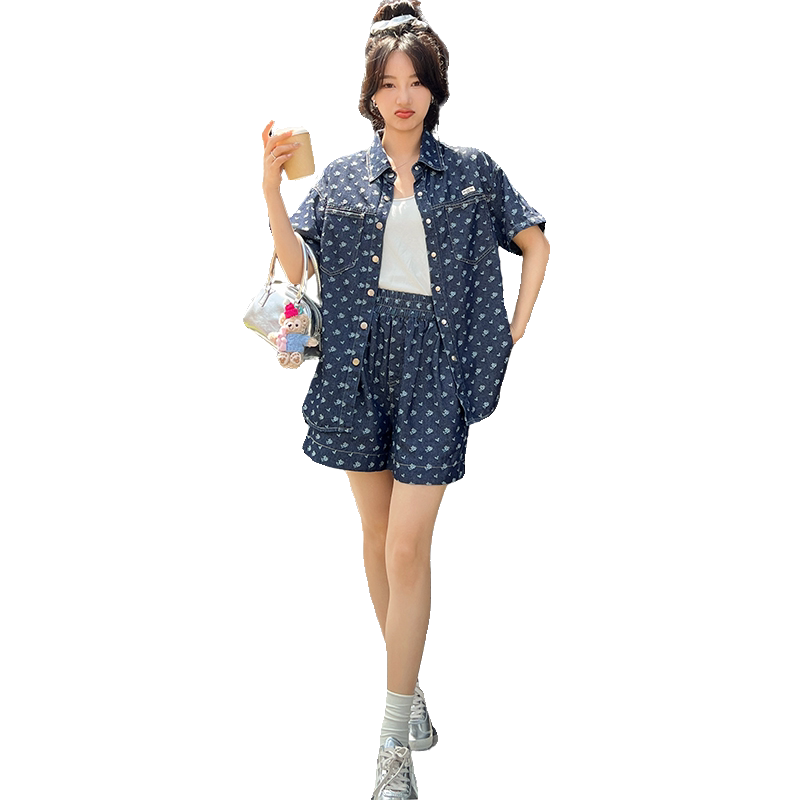 现货新款牛仔短袖套装短裤两件套062档口2665套装P150K228,女装套装/套裙,素依格格