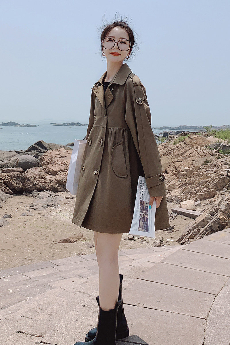 赫本风中长款风衣女2023年春秋新款韩版休闲洋气复古流行工装外套,女装风衣,素依格格