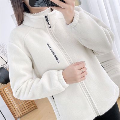 立领摇粒绒内胆加绒卫衣女秋冬新款修身冲锋衣内搭抓绒厚打底外套