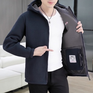 出口挪威保暖双面绒卫衣男款摇粒绒外套连帽抓绒衣外衣开衫夹克