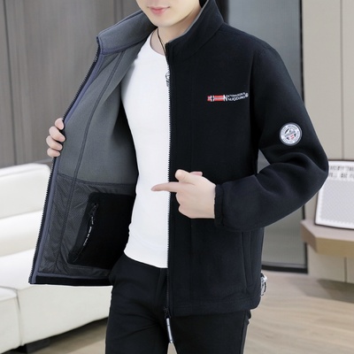 加大款摇粒绒外套秋冬款双面绒加厚抓绒衣男款冬季休闲羊羔绒夹克