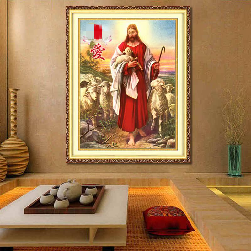 2026新款牧羊图卧室餐厅走廊过道玄关竖版欧式人物线绣十字绣棉线,居家布艺,十字绣套件,淘宝优惠券,粉丝福利购,淘宝优惠卷