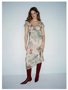 澳洲小众真丝顺纡斜裁花镜连衣裙2026新款 度假休闲连衣裙