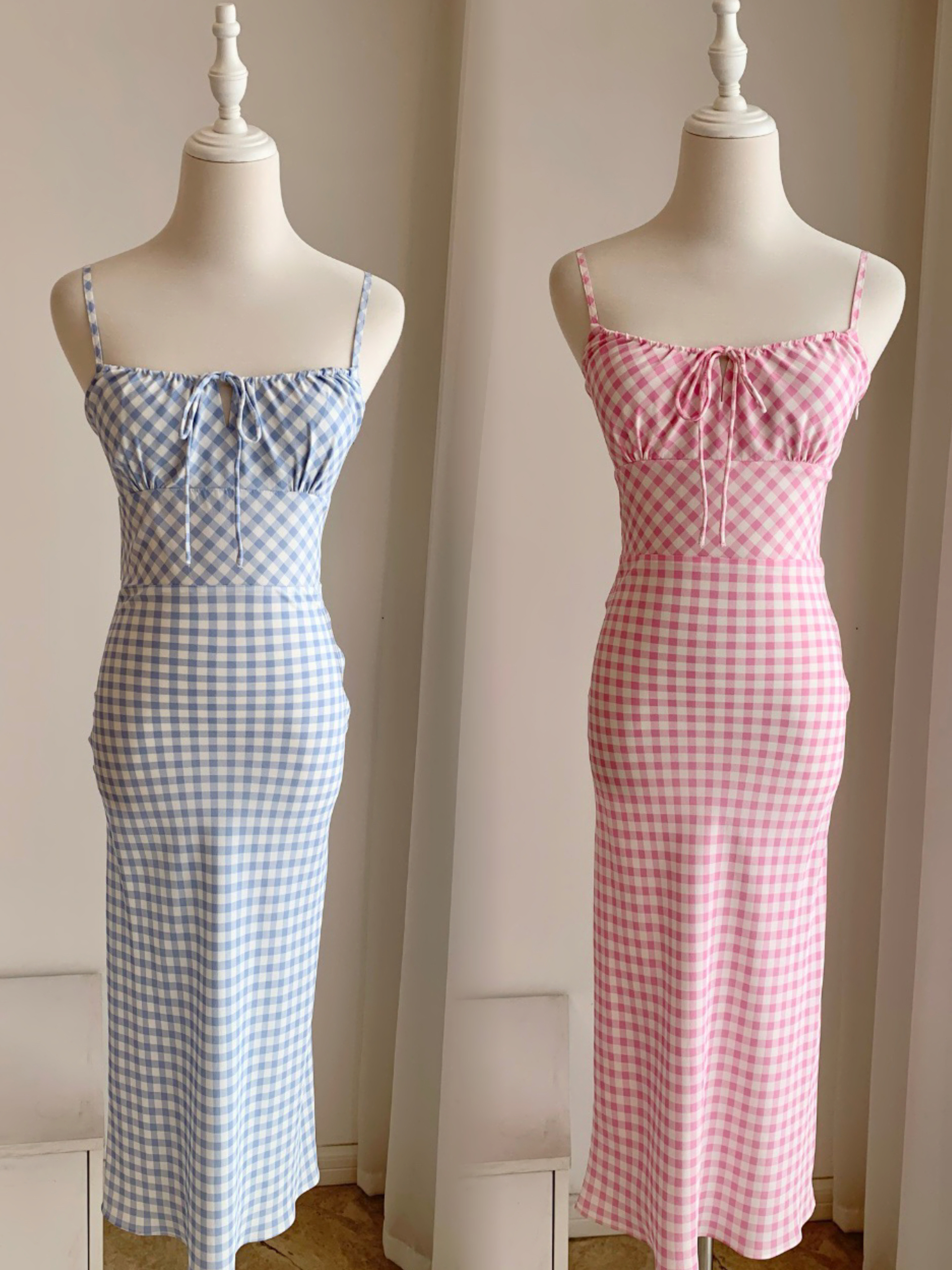 澳洲小众Real系列24新款重磅真丝格子吊带修身显瘦气质度假连衣裙
