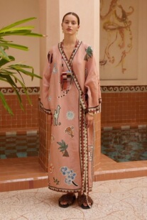 澳洲小众真丝丝麻复古印花长袖围裹式连衣裙2026新款度假休闲长裙