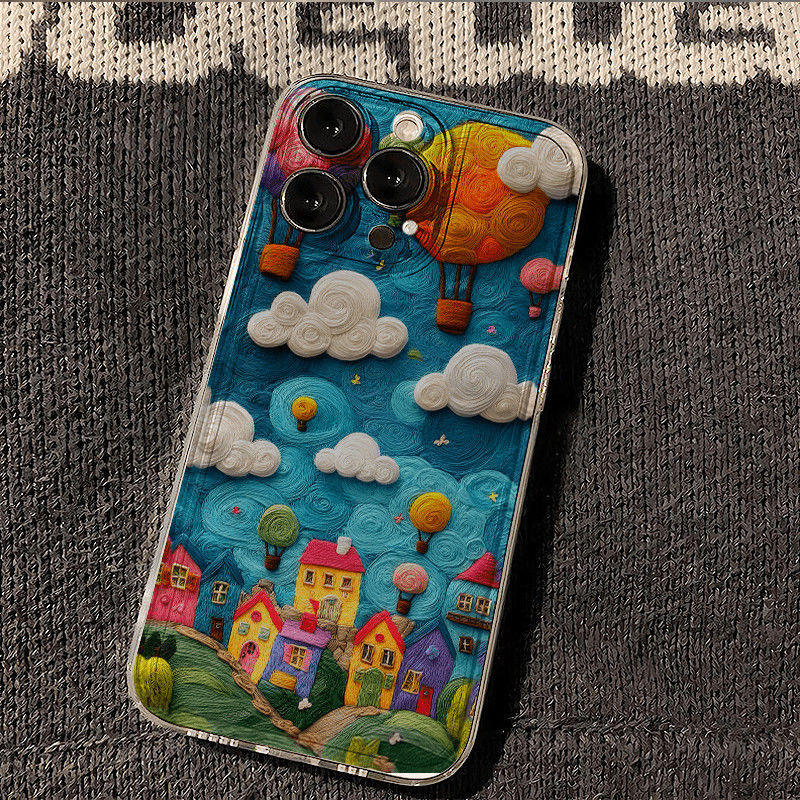 梦幻小屋卡通热气球彩色房子手机壳透明软壳可爱云朵保护套适用苹果17promax/16/15/14plus/13/12pm/11/xr/xs