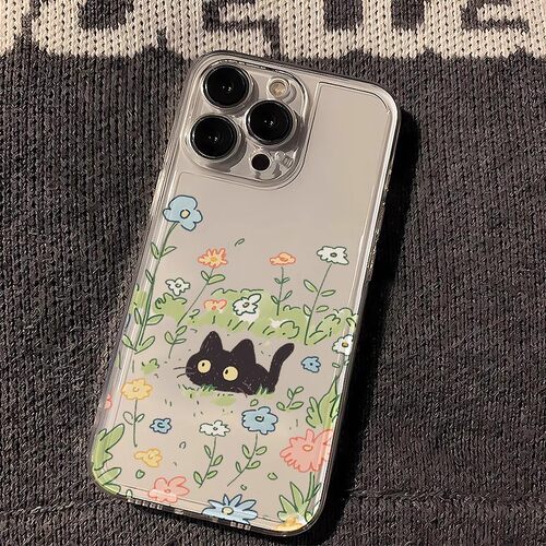可爱小猫花卉透明手机壳