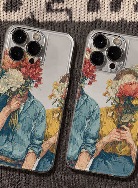 文艺复古花卉人物iPhone手机壳透明软壳苹果手机保护套欧美风ip17/16/15/14/13/12/11pro/x/xr/xsmax适用plus