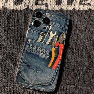 牛仔工具新款 iPhoneAir保护13pm套14Plus12小众ip全包Air iPhone17手机壳适用苹果16ProMax创意15P新14Pro个性