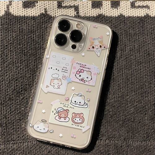 可爱卡通动物iPhone透明手机壳便利贴猫咪保护套防摔适用苹果17promax/16/15/14plus/13/12mini/11/xr/xs少女