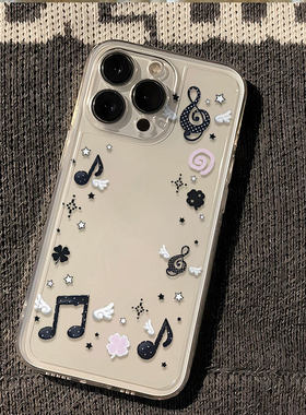 黑色音符相框适用苹果17promax手机壳新款iphone16潮流15保护套14plus镜头全包13por硅胶i12超薄11女xr软壳xs