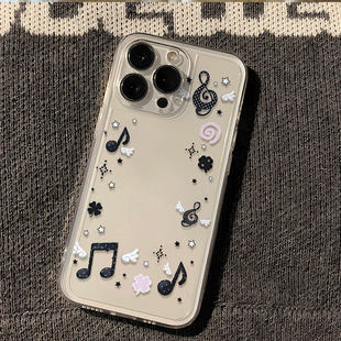 黑色音符相框适用苹果17promax手机壳新款iphone16潮流15保护套14plus镜头全包13por硅胶i12超薄11女xr软壳xs