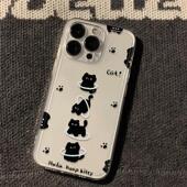 创意可爱透明外壳适用苹果17promax女ip16新款 14plus 套圈黑猫猫咪TPU软壳手机保护套个性 12mini小众11