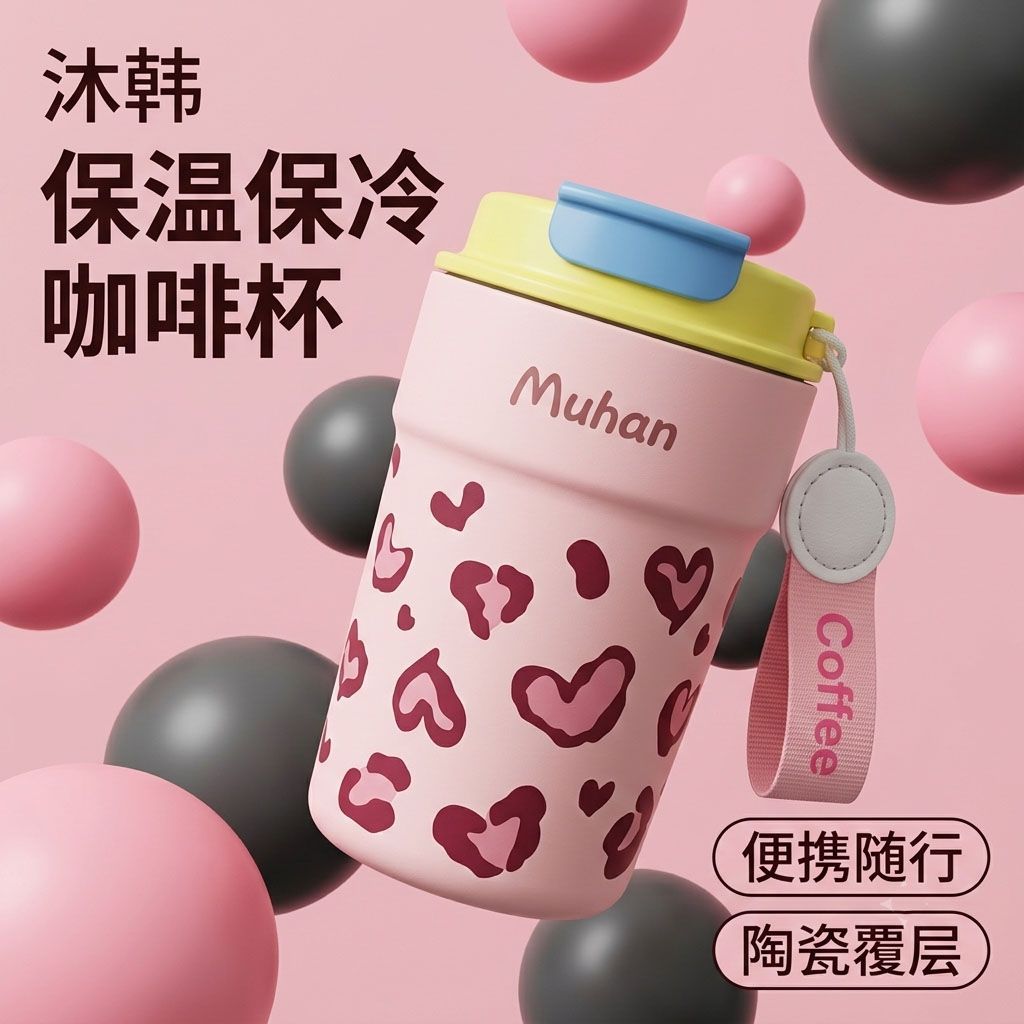 沐韩豹纹陶瓷保温咖啡杯图片