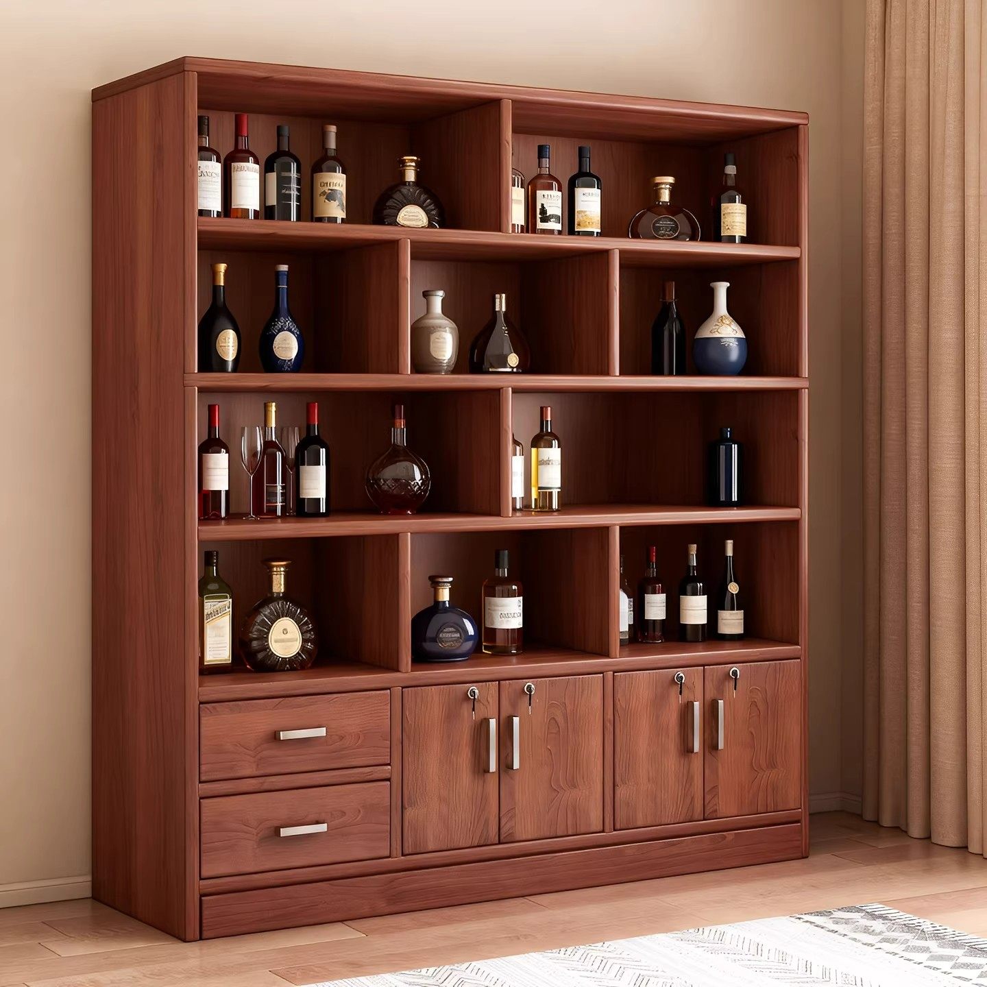 实木酒柜家用展示柜客厅靠墙一体收纳柜防尘带门储物柜酒架置物架,住宅家具,酒柜,淘宝优惠券,粉丝福利购,淘宝优惠卷