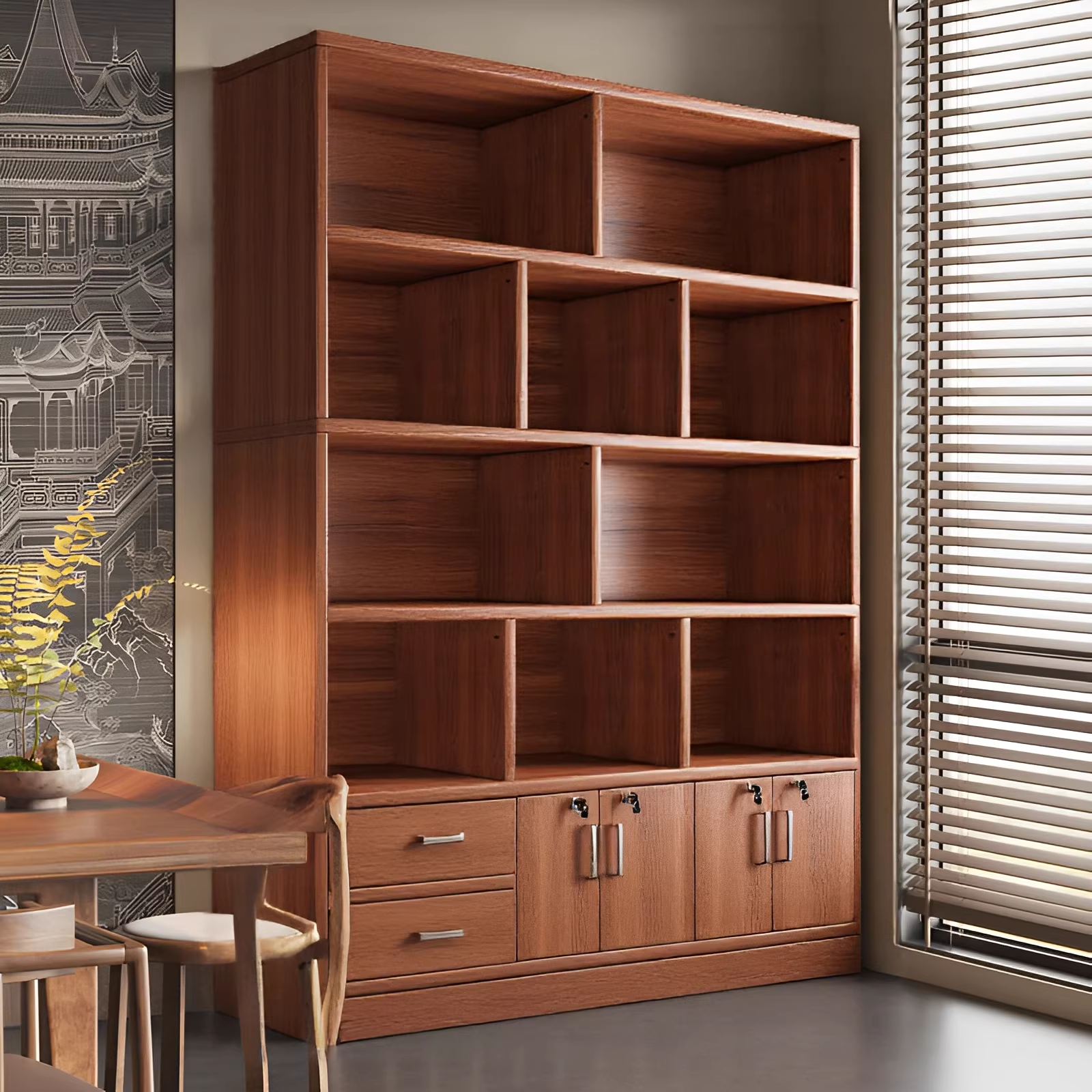 茶室博古架实木书柜落地茶具收纳展示柜茶柜一体靠墙茶具置物架,住宅家具,多宝格/博古架,淘宝优惠券,粉丝福利购,淘宝优惠卷