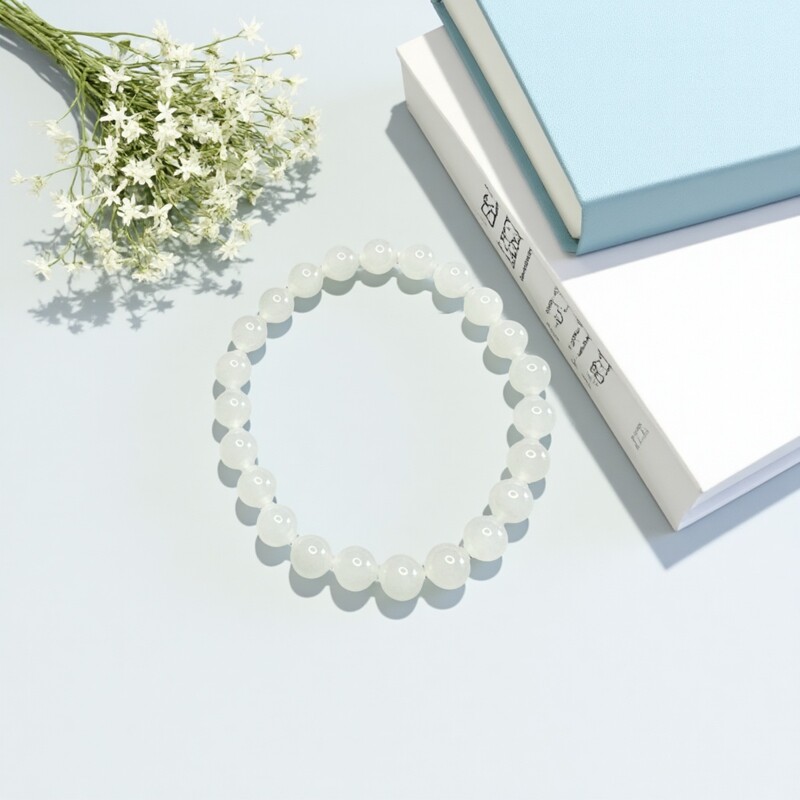 和田玉女士女孩白玉手串羊脂白白玉手串8mm羊脂白手串0.8厘米手串