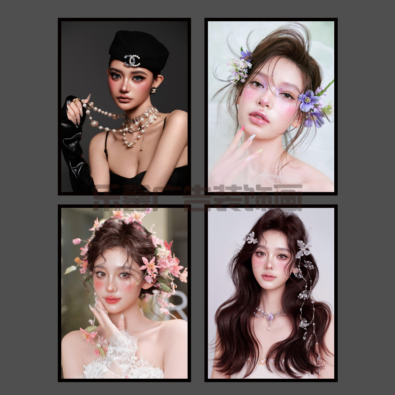 化妆工作室装饰画 时尚美妆造型样片 新娘跟妆/写真妆面展示挂画