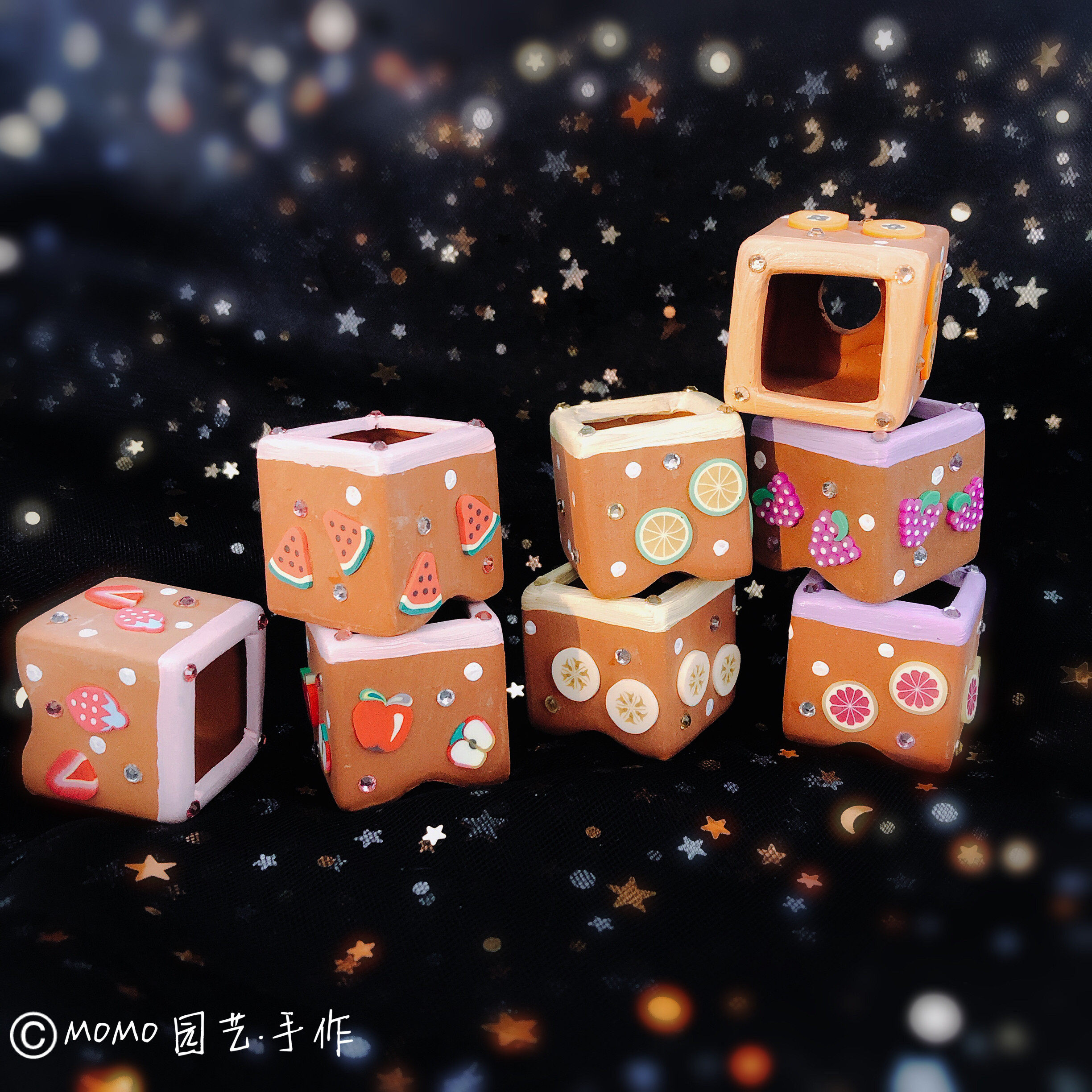 MOMO园艺手作包邮卡通可爱硅质手绘花盆多肉花朵指姆水果紫砂肉锥