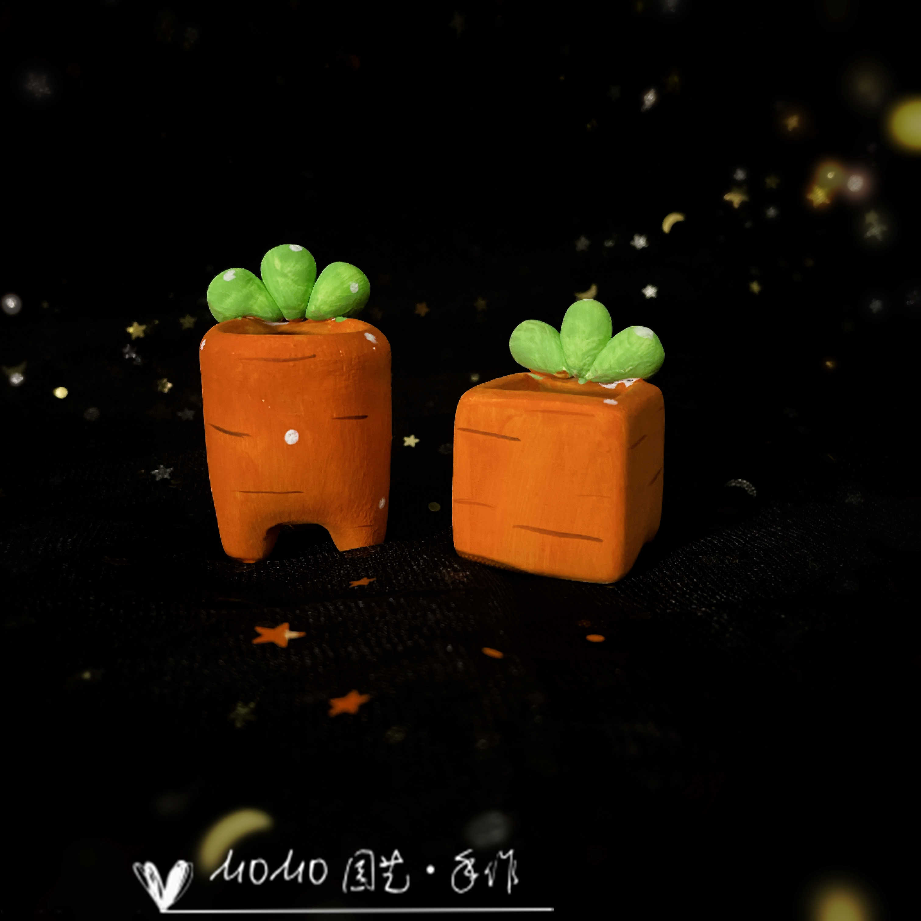 MOMO园艺手作胡萝卜可爱拇指母手绘手捏多肉花盆指姆小紫砂肉锥