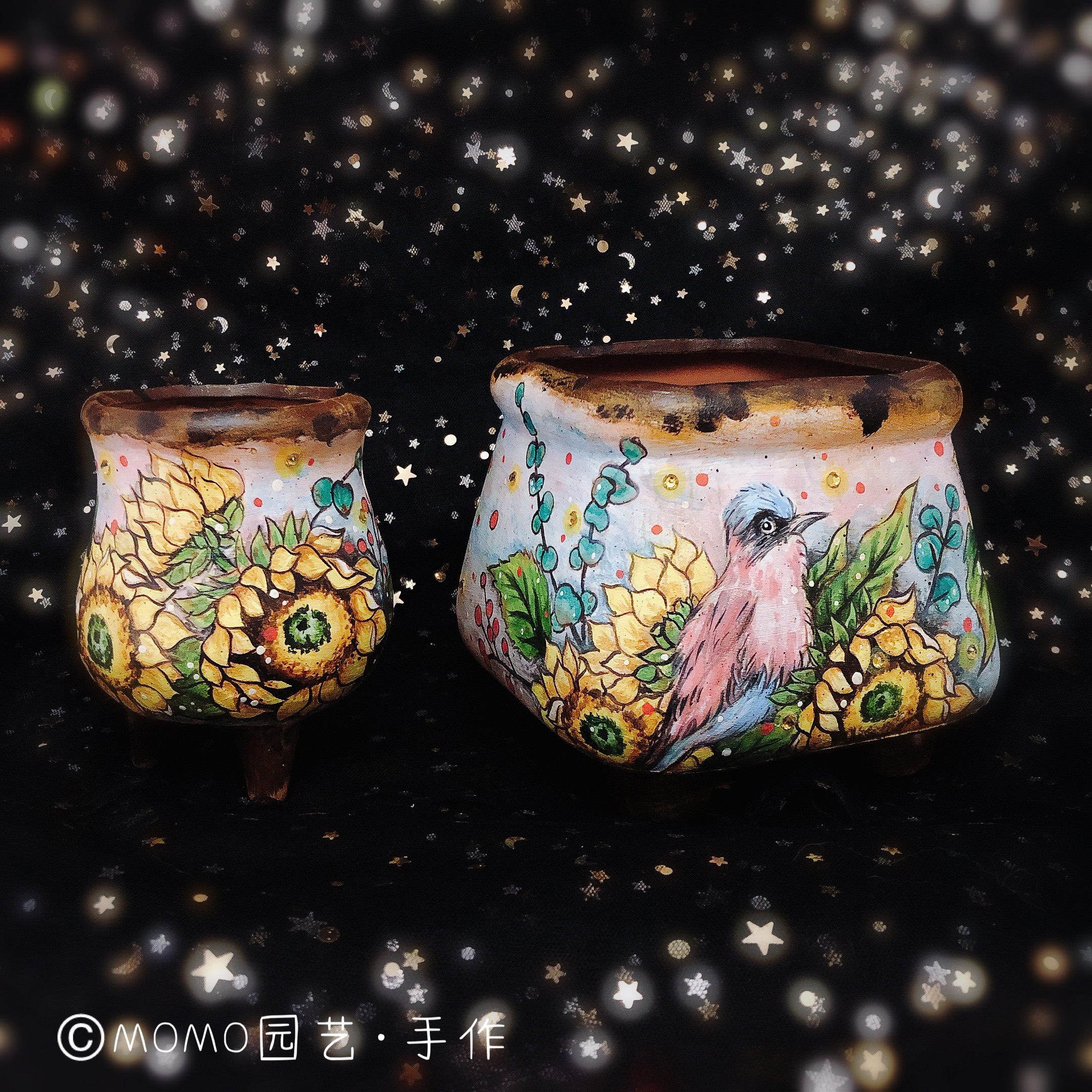 油画风向日葵唯美硅质手绘花盆