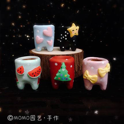 MOMO园艺手作包邮拇指控根捏立体手绘可爱简约小清新紫砂花盆多肉