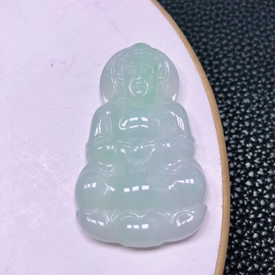 天然缅甸A货翡翠冰糯种满绿大件饱满观音吊坠挂件