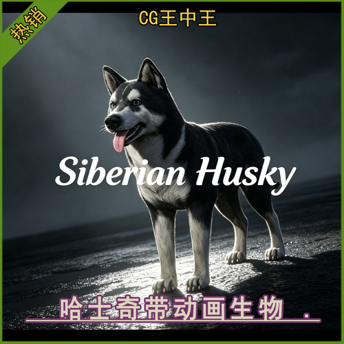 ue5虚幻4.26-5.7+哈士奇狗动物犬宠物含骨骼带120+动画3d游戏生物