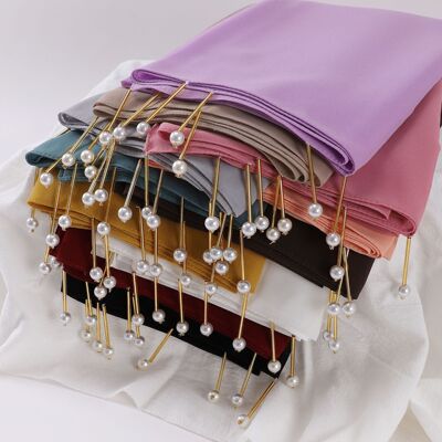 chiffon long scarf pearl tassel shawl 手工铜管珍珠雪纺围巾