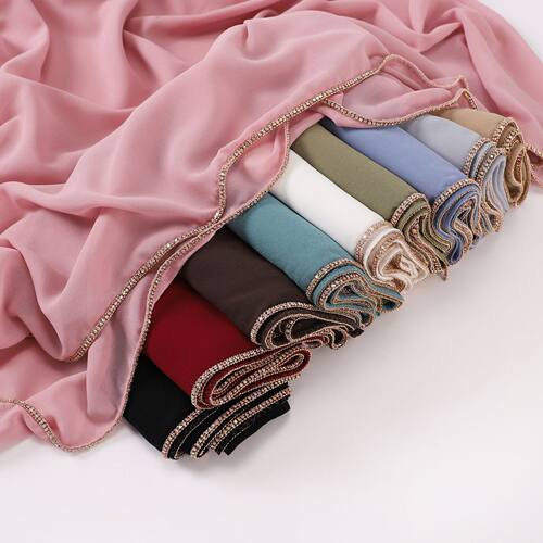 水钻铜链可水洗雪纺围巾头巾chiffon shawl ball long scarf