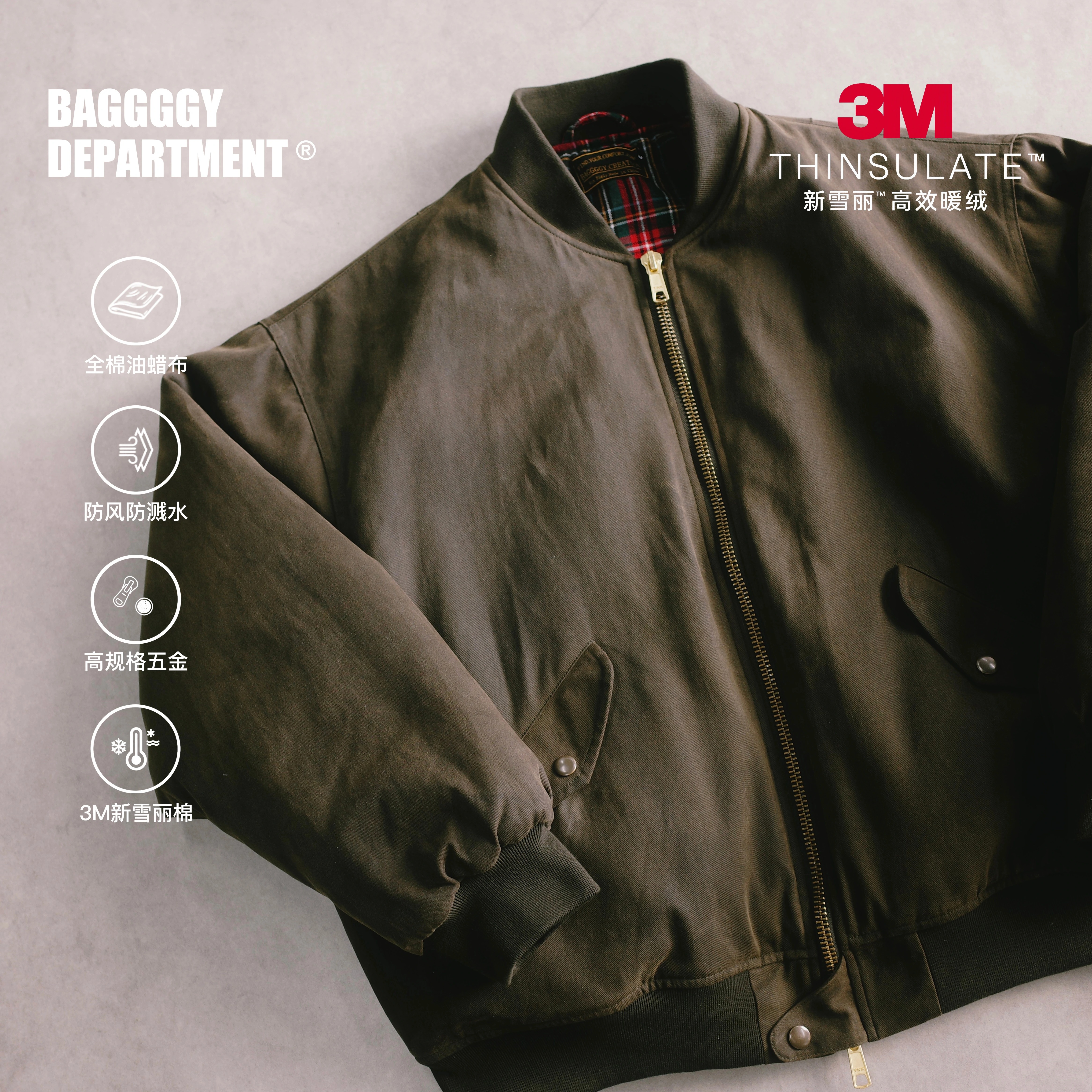 BAGGGGY油蜡BomberMA1短宽棉衣