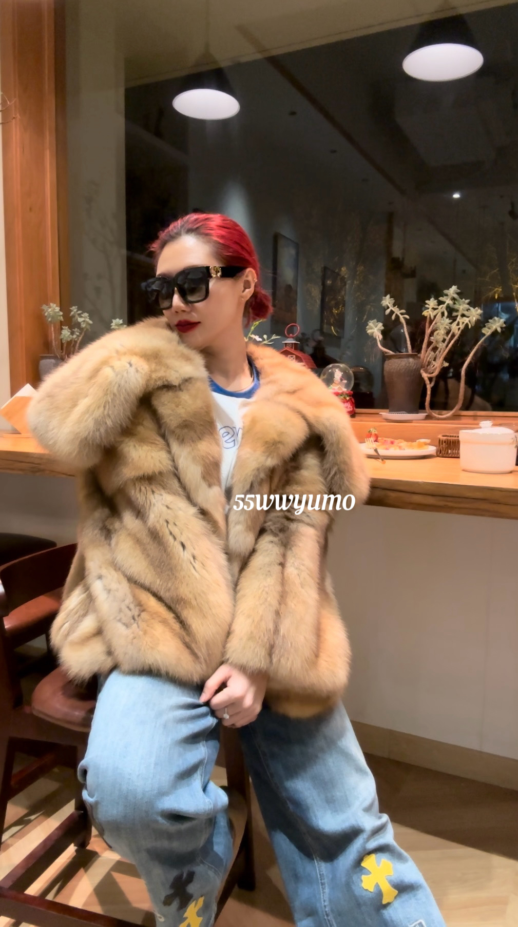 WWYUMO俄罗斯小紫整貂皮草外套女貂皮网红大翻领蜂蜜奶油金