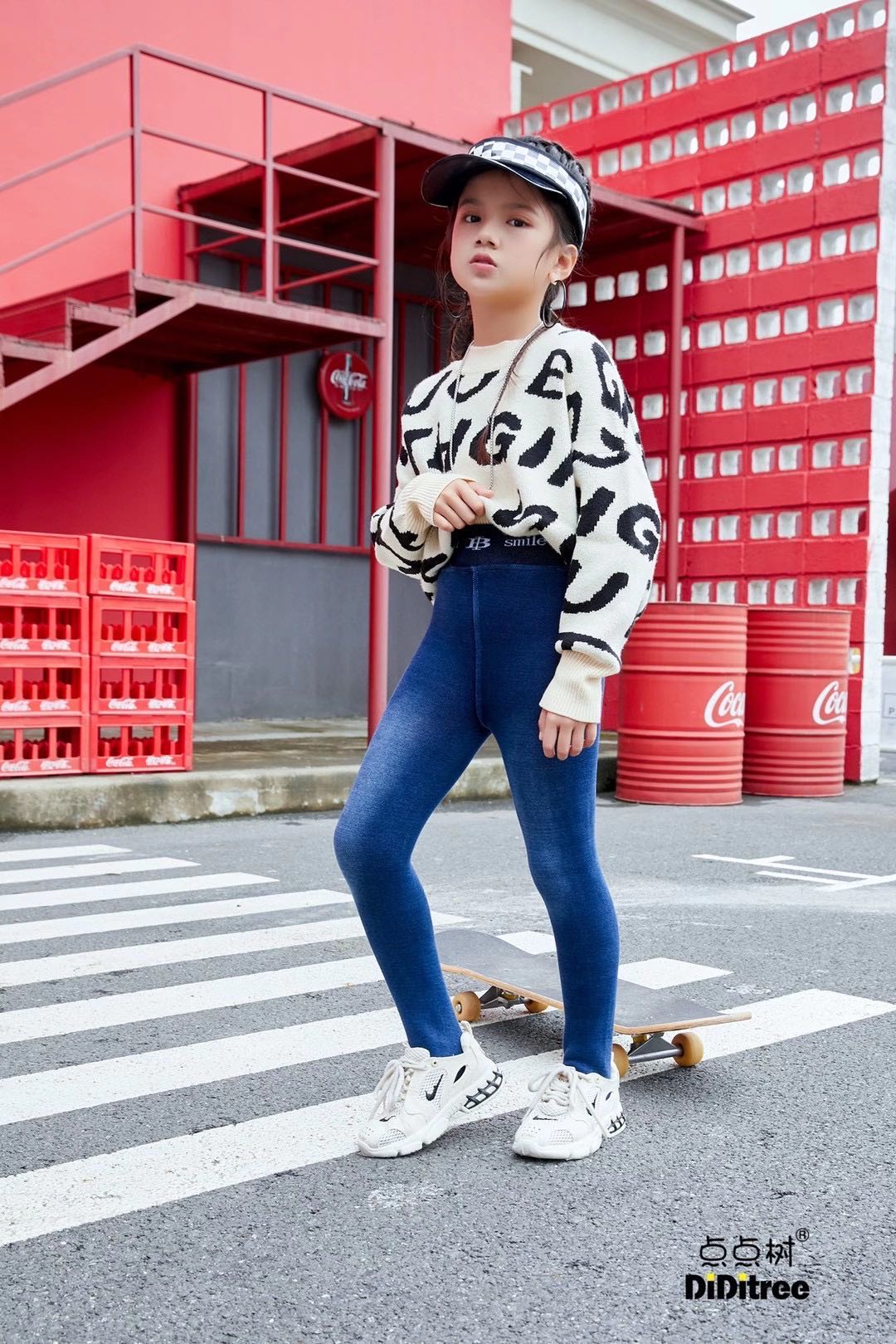 点点树儿童保暖裤脚踩弹力裤女童儿童打底裤仿牛仔做旧外穿秋冬款
