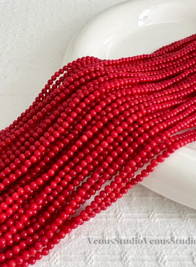 天然海竹红色珊瑚圆珠散珠串珠半成品手链项链DIY手工饰品配件