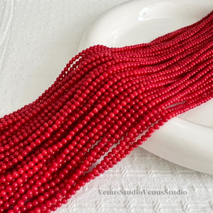 天然海竹红色珊瑚圆珠散珠串珠半成品手链项链DIY手工饰品配件