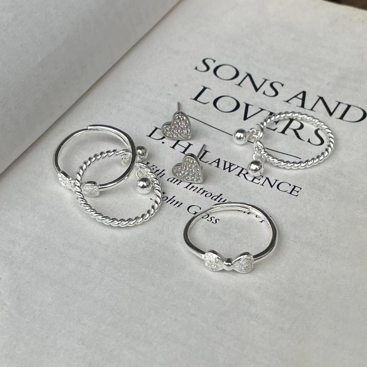 s925银珍珠叠戴戒指混搭