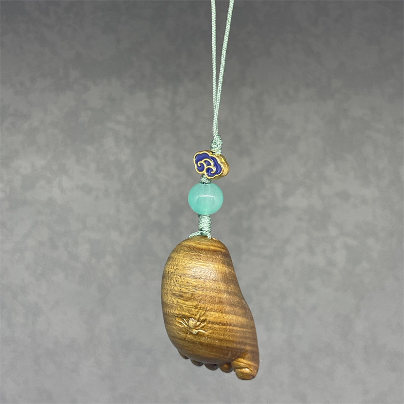 檀木雕可爱胖脚丫男士女士随身手机壳钥匙扣挂件蜘蛛富足脚印工艺