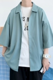 夏季薄款短袖衬衫男港风冰丝清爽宽松休闲简约衬衣CS15，男装衬衫，电商D202