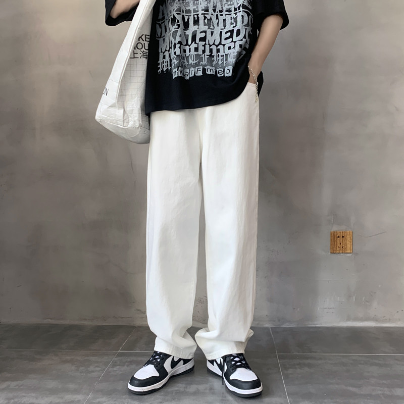 宽松港风百搭拖地牛仔裤男 韩版休闲直筒长裤子 N图片