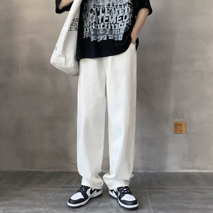 宽松港风百搭拖地牛仔裤男 韩版休闲直筒长裤子 N图片