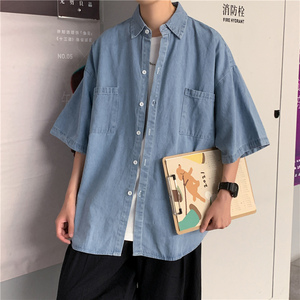 夏季潮流短袖衬衫男 港风宽松休闲百搭衬衣CS17/图片