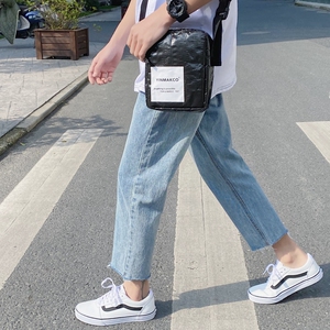 简约百搭毛边牛仔裤男 夏季韩版直筒小脚九分裤港风K903/P55图片