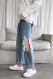 港风破洞九分裤韩版休闲牛仔裤男个性男女裤K401/P45，男装牛仔裤，电商D202
