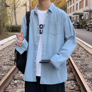 秋季潮流长袖牛仔衬衫男 港风宽松休闲百搭衬衣CS07/P45图片