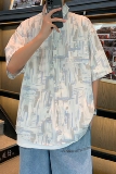 夏季薄款短袖衬衫男港风冰丝清爽宽松休闲百搭衬衣C66，男装衬衫，电商D202